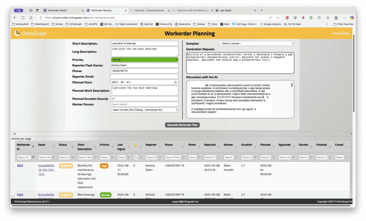 Wokrorder Planning OrthoGraph AI Maintenance Planning